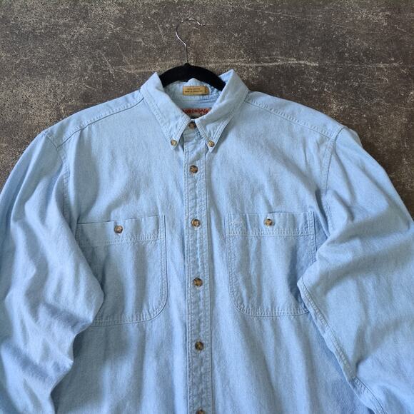 Vintage Adirondack Chambray Denim Shirt Mens XL Blue Savile Row Utility Outdoors - Picture 2 of 8